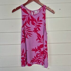 Old Navy Floral Print Pink & Red Sleeveless Blouse With Back Button Detail Women